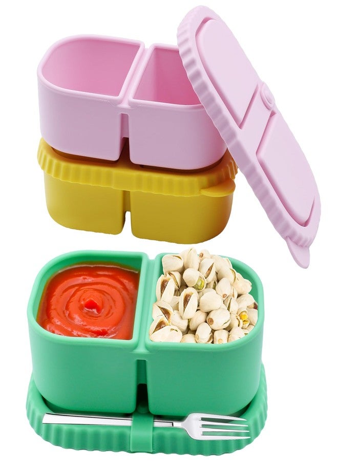 aeloer Silicone Snack Containers with Lids, 3 Pack Double Compartment Snackle Box Containers Reusable for Food Storage, Salad, Sauce, Condiment - Image 1