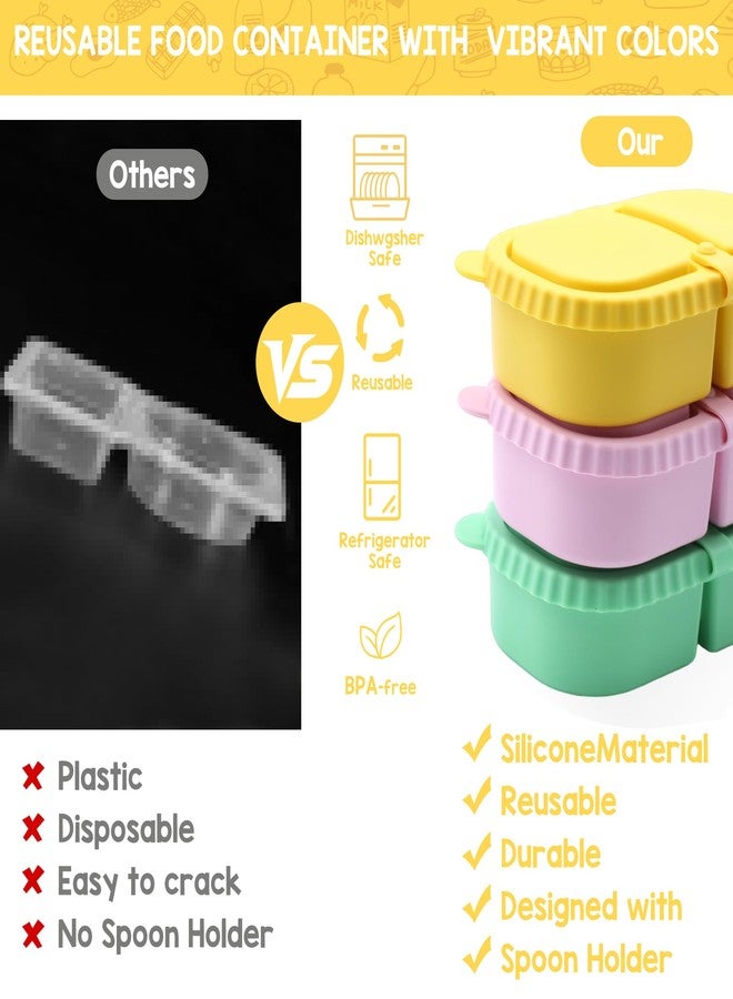 aeloer Silicone Snack Containers with Lids, 3 Pack Double Compartment Snackle Box Containers Reusable for Food Storage, Salad, Sauce, Condiment - Image 4