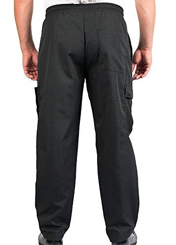 KNG Black Baggy Cargo Chef Pants for Men and Women – Drawstring Waist XS - Image 3
