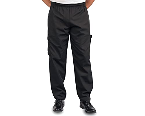 KNG Black Baggy Cargo Chef Pants for Men and Women – Drawstring Waist XS - Image 1