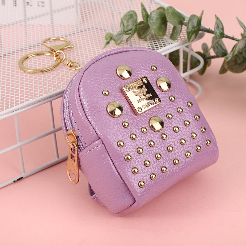 2024 Trendy Mini Backpack Coin Purse Keychain Rivet Purple