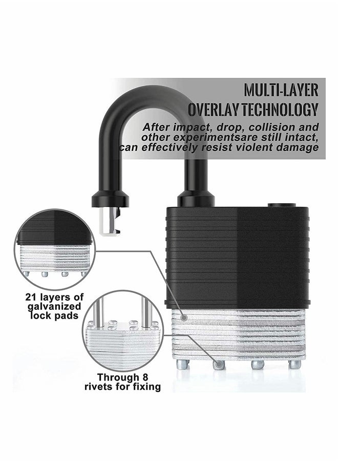 Padlock with 3 Keys, 2Pcs Key Padlock Weatherproof Outdoor, Waterproof Lock 30mm Heavy Duty Padlocks Anti-Cut, Laminated Steel for Gym Locker, Garage, Fence, Shed, Yard  - Image 4