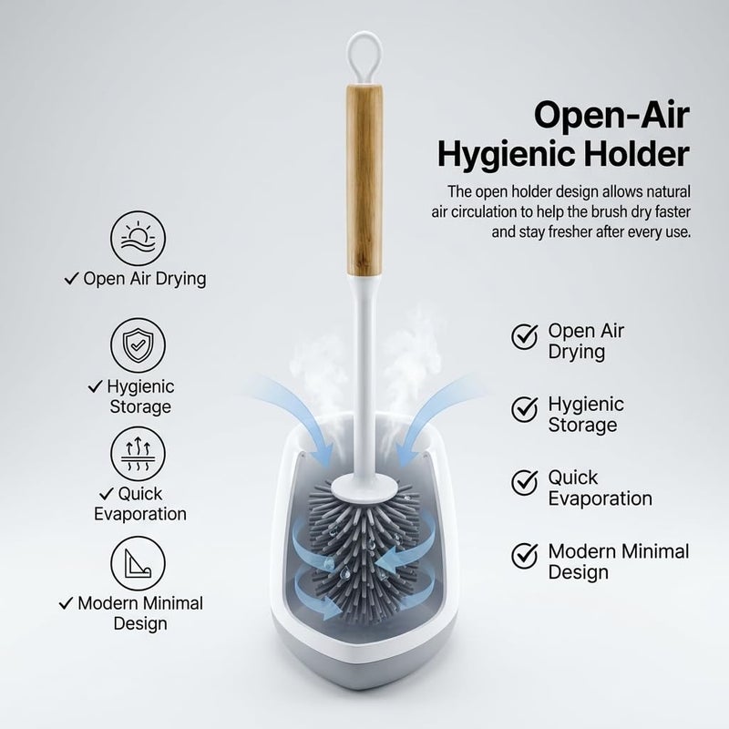 Silicone Bath Brush with Ventilation Holder and Quick Drying - Deep Cleaning Toilet Brush for Bathroom Without Scratching - 360 Degree Flexible Toilet Brush - Image 4