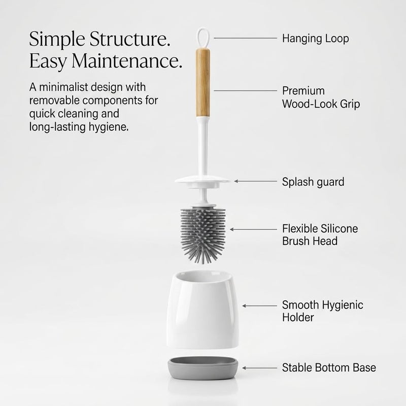 Silicone Bath Brush with Ventilation Holder and Quick Drying - Deep Cleaning Toilet Brush for Bathroom Without Scratching - 360 Degree Flexible Toilet Brush - Image 2