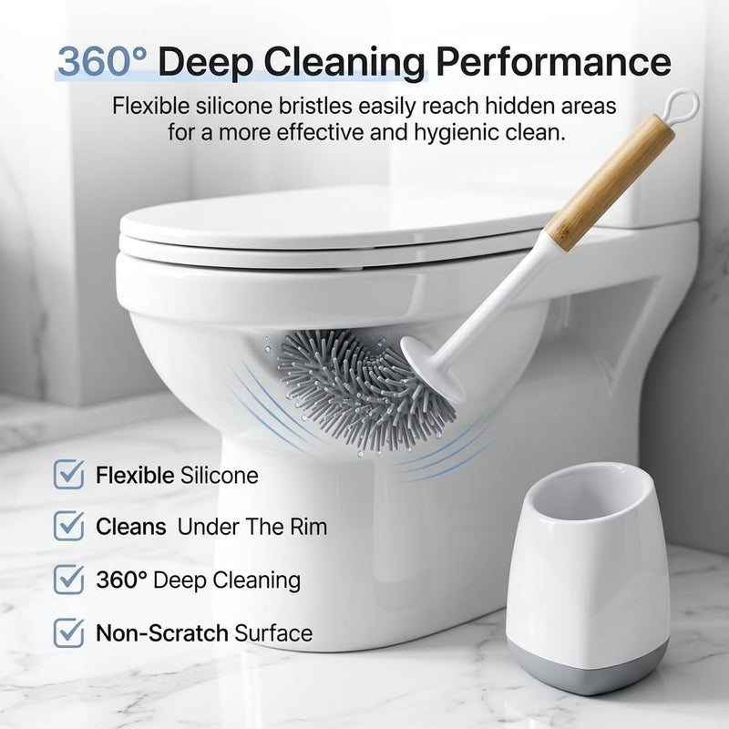 Silicone Bath Brush with Ventilation Holder and Quick Drying - Deep Cleaning Toilet Brush for Bathroom Without Scratching - 360 Degree Flexible Toilet Brush - Image 5