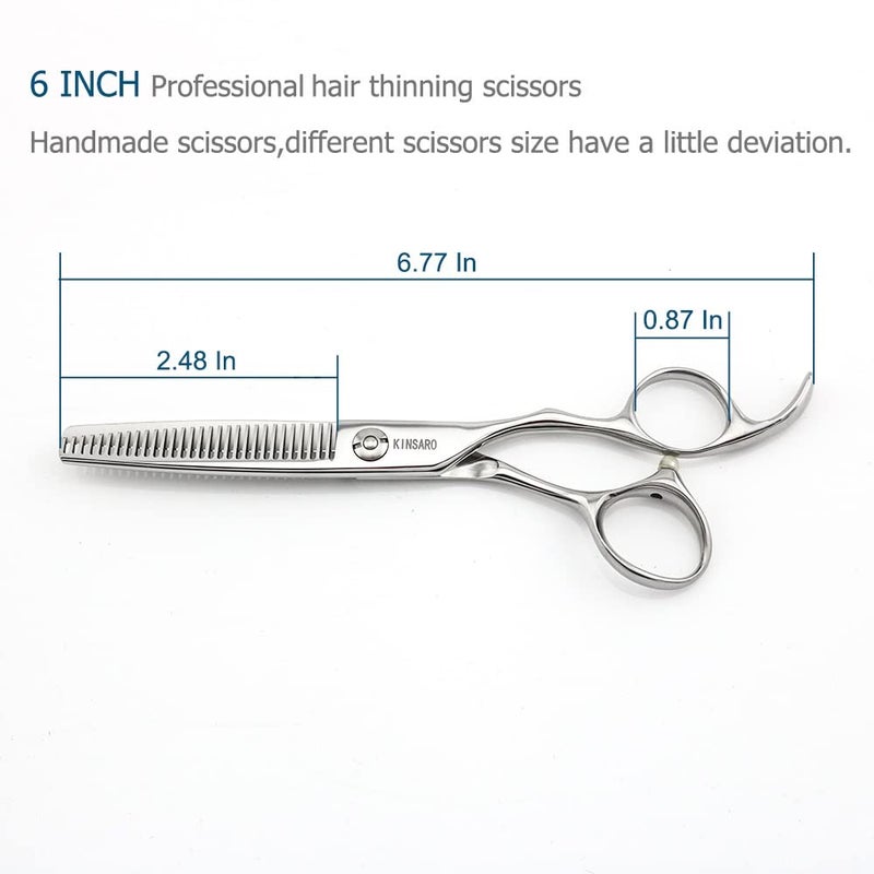 KINSARO 6" Barber Hair Scissors Hair Thinning Shears Professional Hair Thinning Scissors 30 Teeth 440C Silvery Convex Edge KINSARO for Hairdresser Barbershop or Home Use - Image 2