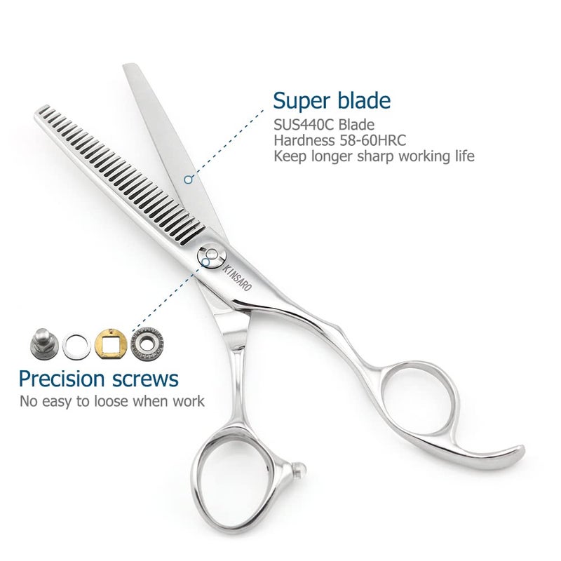KINSARO 6" Barber Hair Scissors Hair Thinning Shears Professional Hair Thinning Scissors 30 Teeth 440C Silvery Convex Edge KINSARO for Hairdresser Barbershop or Home Use - Image 3