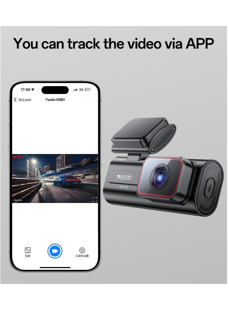 Yesido KM21 Car Dash Cam – 1.47" Screen Compact Driving Recorder, Wide-Angle HD Camera with Loop Recording, Night Vision, Motion Detection & G-Sensor for Accident Evidence and Road Safety - Image 4