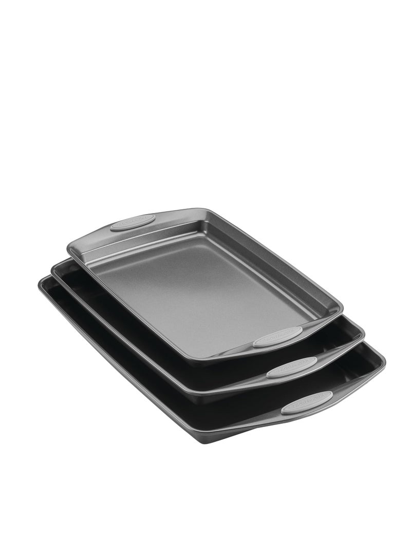 Rachael Ray Nonstick Bakeware Set with Grips, Nonstick Cookie Sheets / Baking Sheets - 3 Piece, Gray with Sea Salt Gray Grips - Image 1