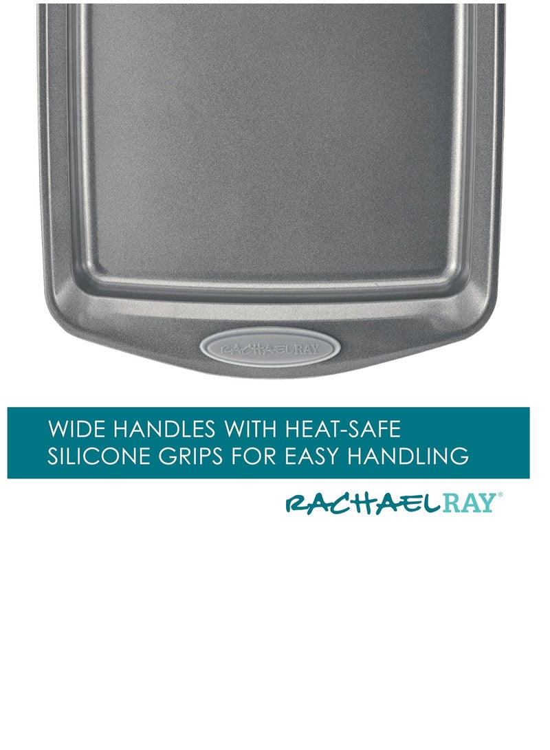 Rachael Ray Nonstick Bakeware Set with Grips, Nonstick Cookie Sheets / Baking Sheets - 3 Piece, Gray with Sea Salt Gray Grips - Image 2