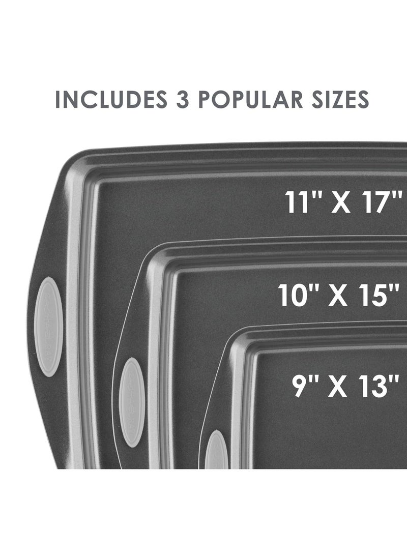 Rachael Ray Nonstick Bakeware Set with Grips, Nonstick Cookie Sheets / Baking Sheets - 3 Piece, Gray with Sea Salt Gray Grips - Image 4
