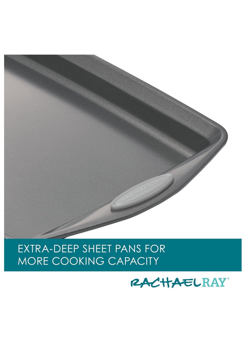 Rachael Ray Nonstick Bakeware Set with Grips, Nonstick Cookie Sheets / Baking Sheets - 3 Piece, Gray with Sea Salt Gray Grips - Image 3