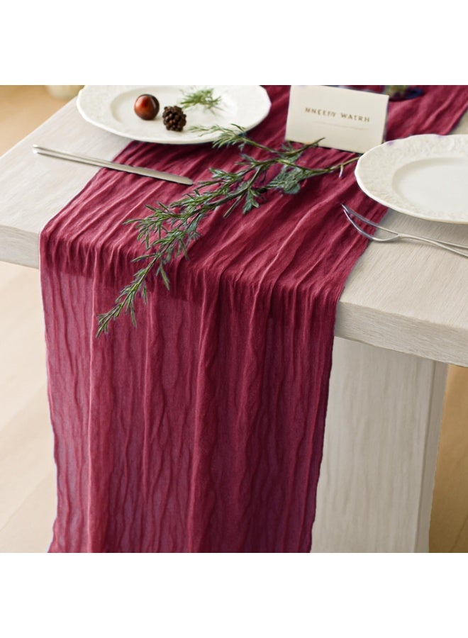 Watermelon Burgundy Red Cheesecloth Table Runner Gauze 120 Inch 10 FT Rustic Boho Cheese Cloth Runner for Wedding Baby Bridal Shower Party Long Sheer Centerpiece Summer Home Decorations - Image 1