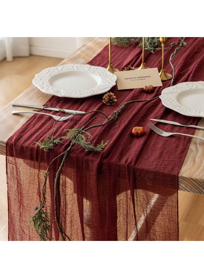 Watermelon Burgundy Red Cheesecloth Table Runner Gauze 120 Inch 10 FT Rustic Boho Cheese Cloth Runner for Wedding Baby Bridal Shower Party Long Sheer Centerpiece Summer Home Decorations - Image 2