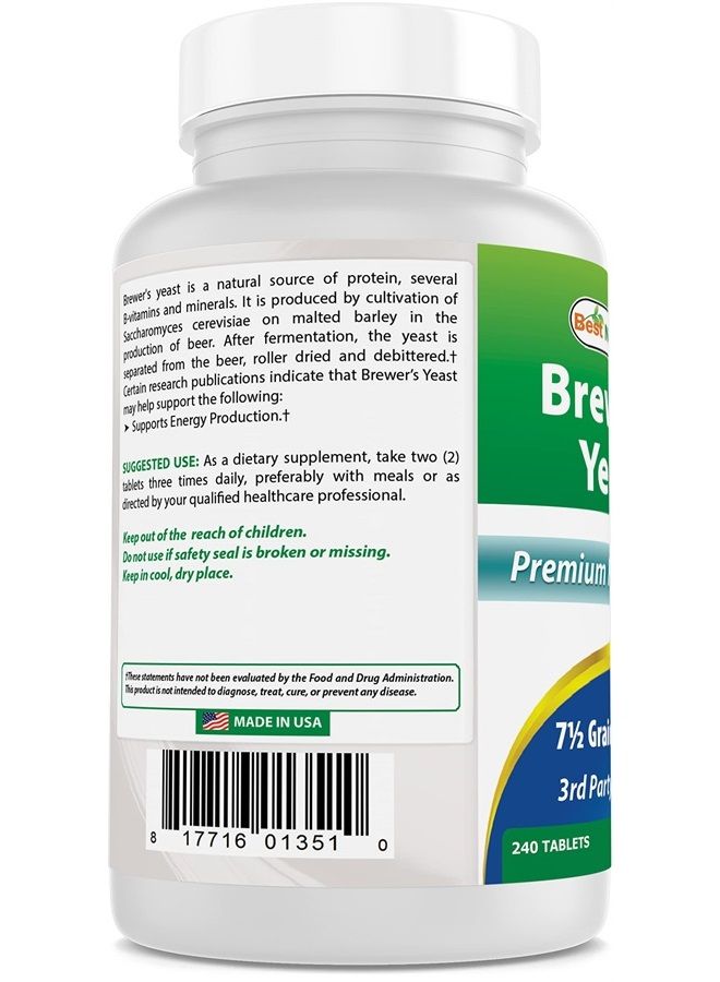 , Brewers Yeast, 7-1/2 Grains with Vitamin B1, Vitamin B2, 1000 mg 240 Tablets (240 Count (Pack of 2))