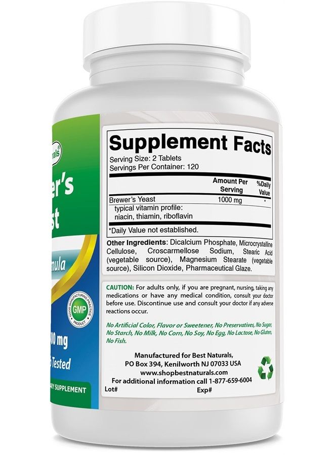 , Brewers Yeast, 7-1/2 Grains with Vitamin B1, Vitamin B2, 1000 mg 240 Tablets (240 Count (Pack of 2))
