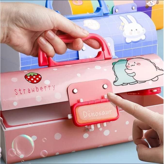 Rahasya Enterprise Plastic Kids Pen & Pencil Box-Suitcase Style Password Lock Pencil Case,Multi-Layer Pencil Box For Kids, Boys, Girls, Stationary Organizer Case For Kids (Dinosaur-Pink) - Image 2