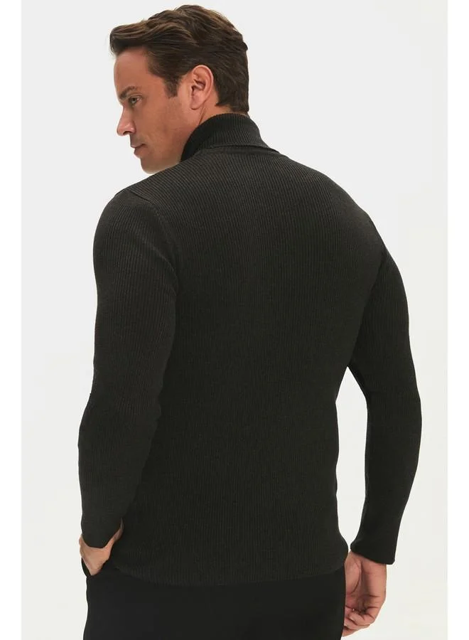 JUNE June Men Slim Fit Turtleneck Ribbed Knit Sweater Anthracite