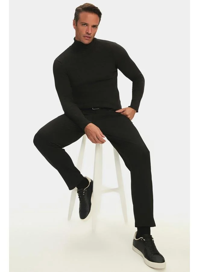 JUNE June Men Slim Fit Turtleneck Ribbed Knit Sweater Anthracite