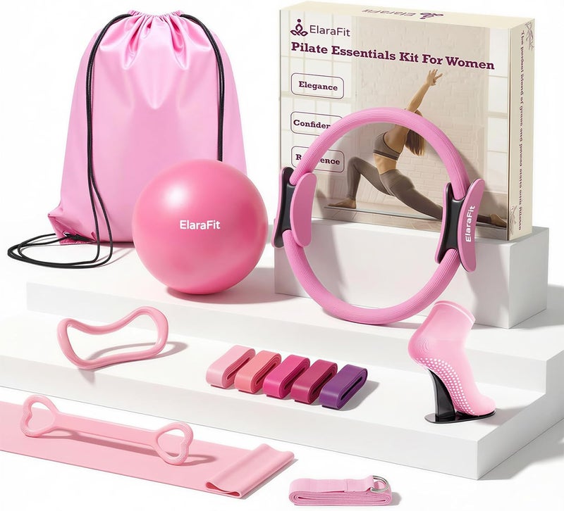 ElaraFit 13 Piece Pilates Kit for Women - Home Pilates Ring and Ball Set with Resistance Bands and Accessories - Image 1