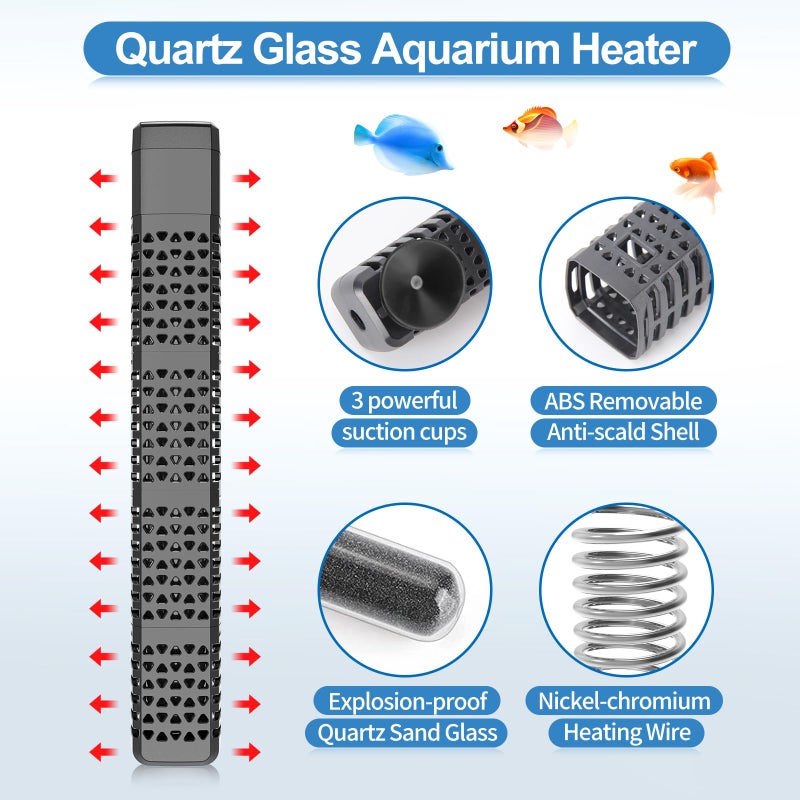 HiTauing Aquarium Heater, Upgraded 300W/500W Fish Tank Heater with Intelligent Leaving Water Automatically Stop Heating and Advanced Temperature Control System, Suitable for Saltwater and Freshwater - Image 4