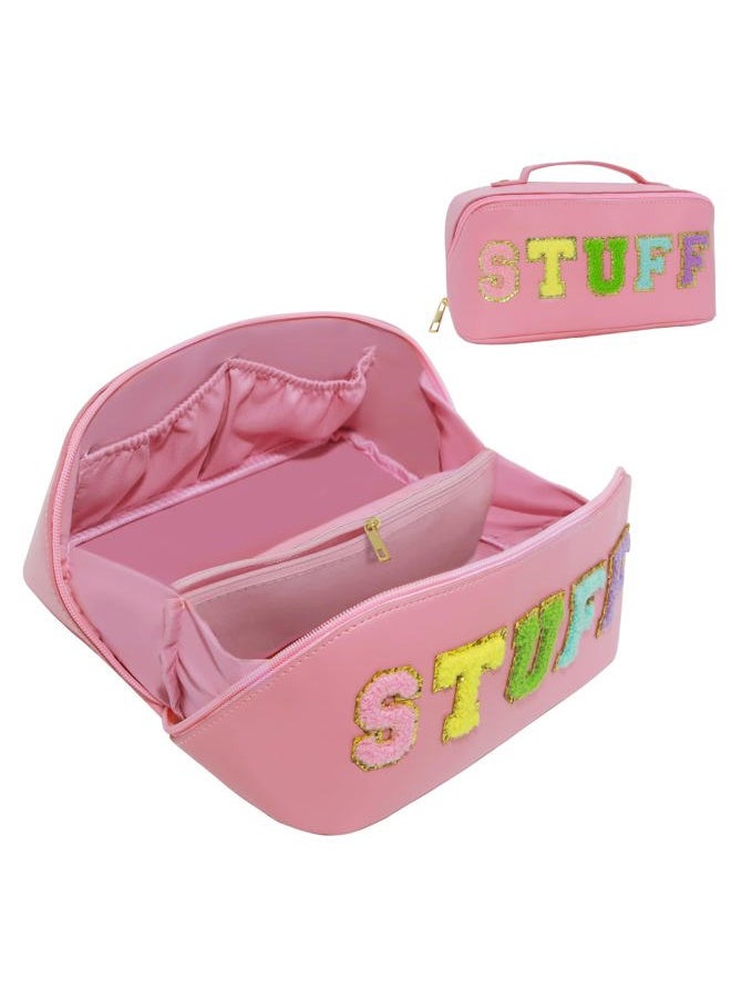 LO LORD LO - Cosmetic Bag Travel Makeup Toiletry Bag Large Capacity Chenille Letter Stuff Tote for Women Pink - Image 1