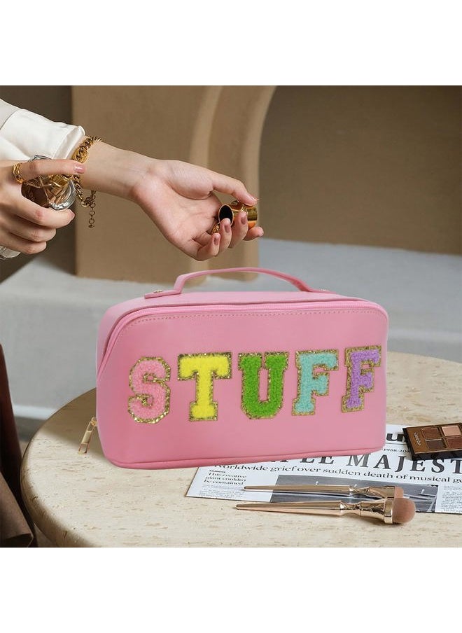 LO LORD LO - Cosmetic Bag Travel Makeup Toiletry Bag Large Capacity Chenille Letter Stuff Tote for Women Pink - Image 1