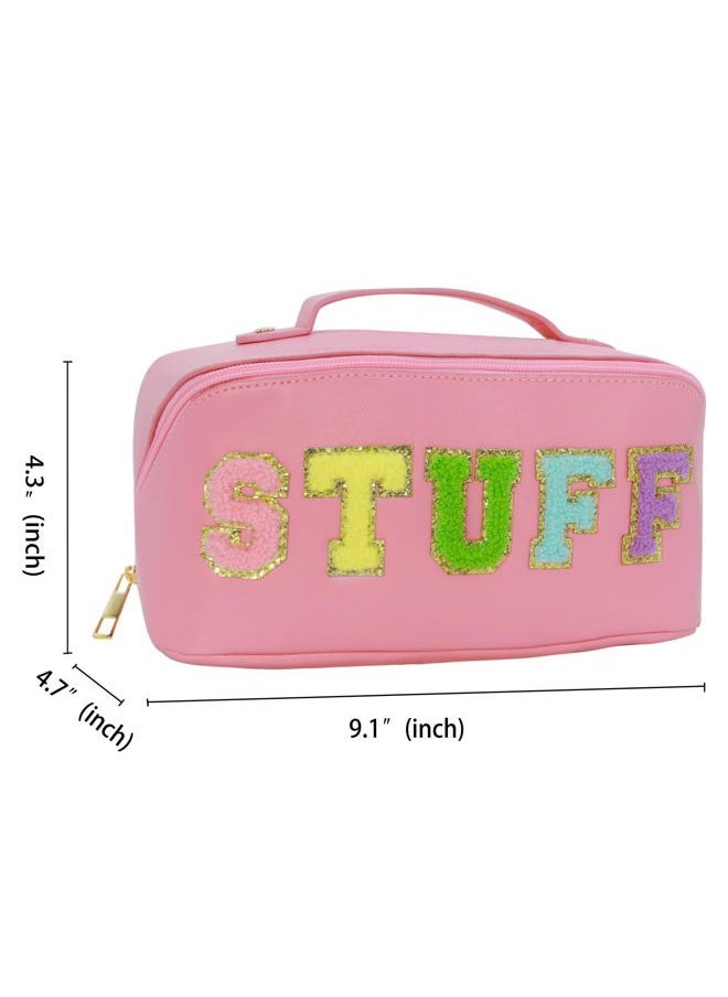 LO LORD LO - Cosmetic Bag Travel Makeup Toiletry Bag Large Capacity Chenille Letter Stuff Tote for Women Pink - Image 1