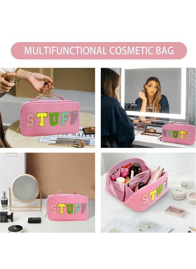 LO LORD LO - Cosmetic Bag Travel Makeup Toiletry Bag Large Capacity Chenille Letter Stuff Tote for Women Pink - Image 1