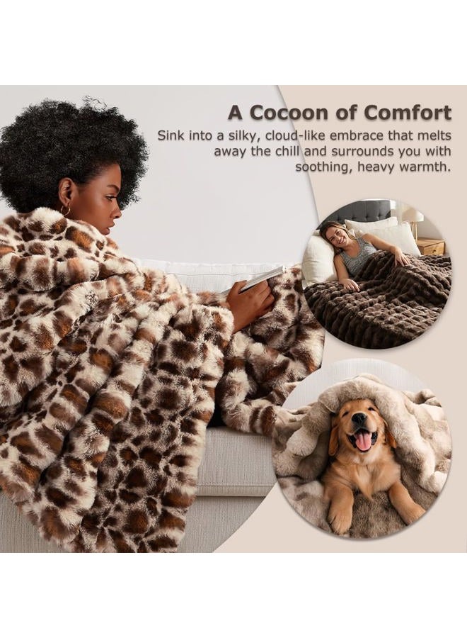 WDCOZY Cheetah Leopard Print Bubble Throw Blanket, Luxury Faux Rabbit Fur Mink Plush Throw for Couch, Sofa and Bed, Soft Fluffy Fuzzy Cozy Blanket for Women, 50x60 inches, Grey, 950 GSM - Image 5