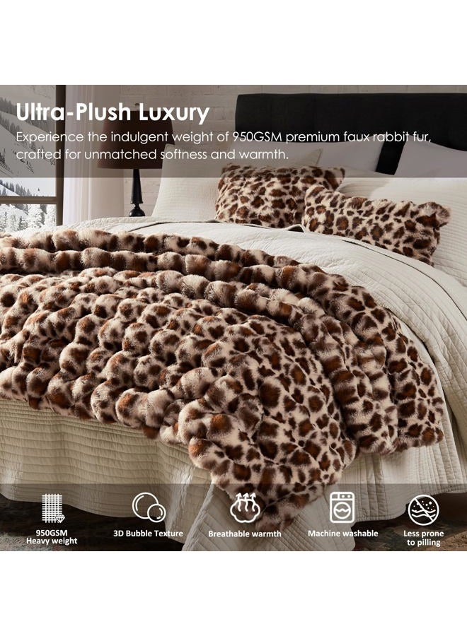 WDCOZY Cheetah Leopard Print Bubble Throw Blanket, Luxury Faux Rabbit Fur Mink Plush Throw for Couch, Sofa and Bed, Soft Fluffy Fuzzy Cozy Blanket for Women, 50x60 inches, Grey, 950 GSM - Image 4