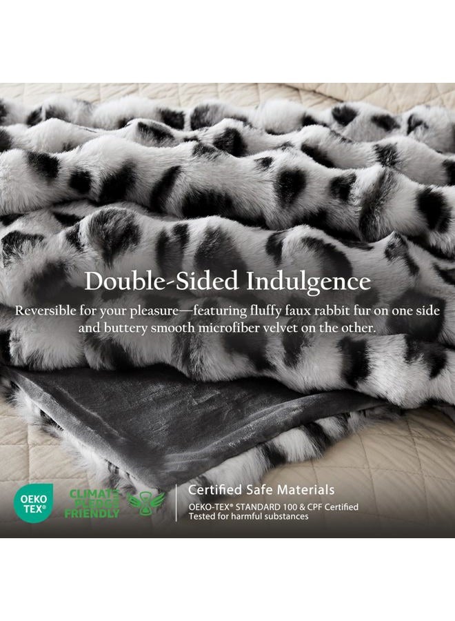 WDCOZY Cheetah Leopard Print Bubble Throw Blanket, Luxury Faux Rabbit Fur Mink Plush Throw for Couch, Sofa and Bed, Soft Fluffy Fuzzy Cozy Blanket for Women, 50x60 inches, Grey, 950 GSM - Image 2