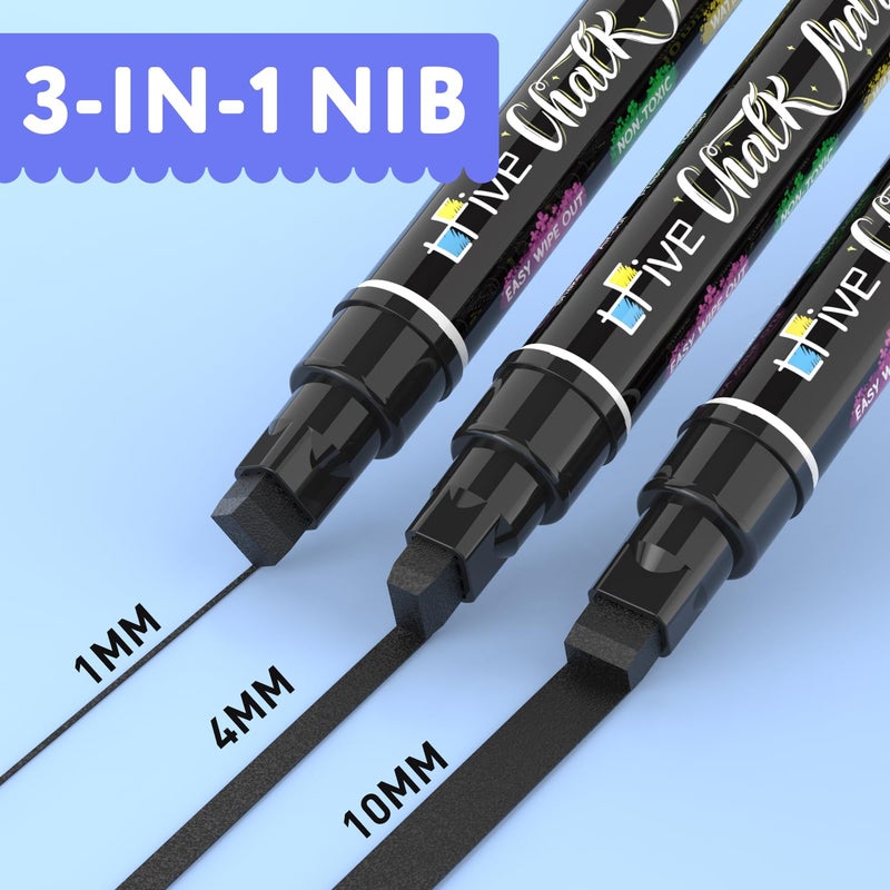 TFIVE Black Liquid Chalk Markers - 2 Pack Jumbo Chalk Pens with 10mm 3 in 1 Nib Wide Tips, Dry & Wet Erase Marker Pens for Glass, Chalkboard, BlackBoard, Windows, Calendar, Pumpkin, Mirror - Image 3