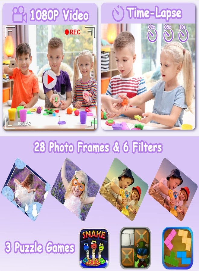Agoigo Kids Waterproof Camera - Children Underwater HD Video Digital Camcorder, Portable Travel Toy for Toddler - Ideal Christmas Birthday Gifts for Boys Girls Age 3-12 with 32GB Card (Purple) - Image 3