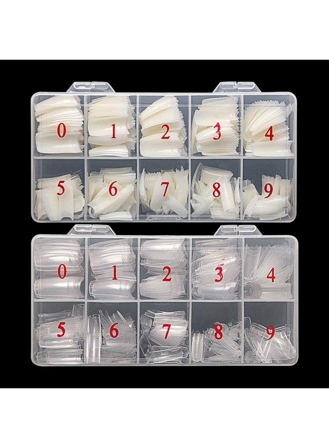 krofaue 1000PCS Half Cover False Nails Tips, krofaue 10 Sizes Lady French Style Acrylic Artificial Tip Manicure with Box for Nail Tips Art Salons and Home DIY (Natural+Clear) - Image 1