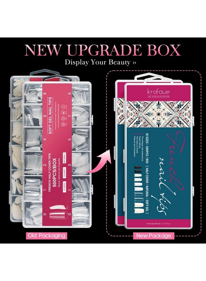 krofaue 1000PCS Half Cover False Nails Tips, krofaue 10 Sizes Lady French Style Acrylic Artificial Tip Manicure with Box for Nail Tips Art Salons and Home DIY (Natural+Clear) - Image 2