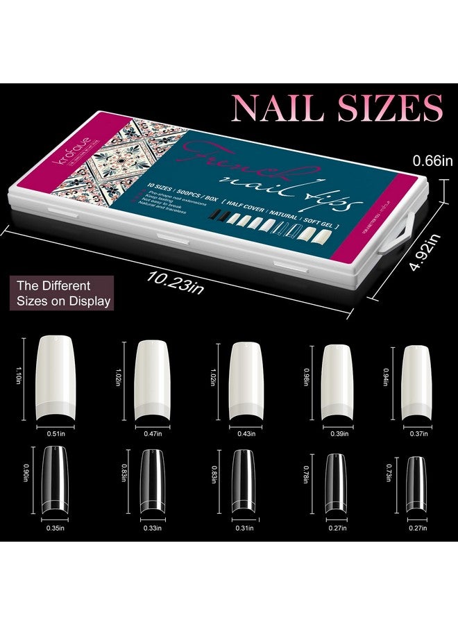 krofaue 1000PCS Half Cover False Nails Tips, krofaue 10 Sizes Lady French Style Acrylic Artificial Tip Manicure with Box for Nail Tips Art Salons and Home DIY (Natural+Clear) - Image 3