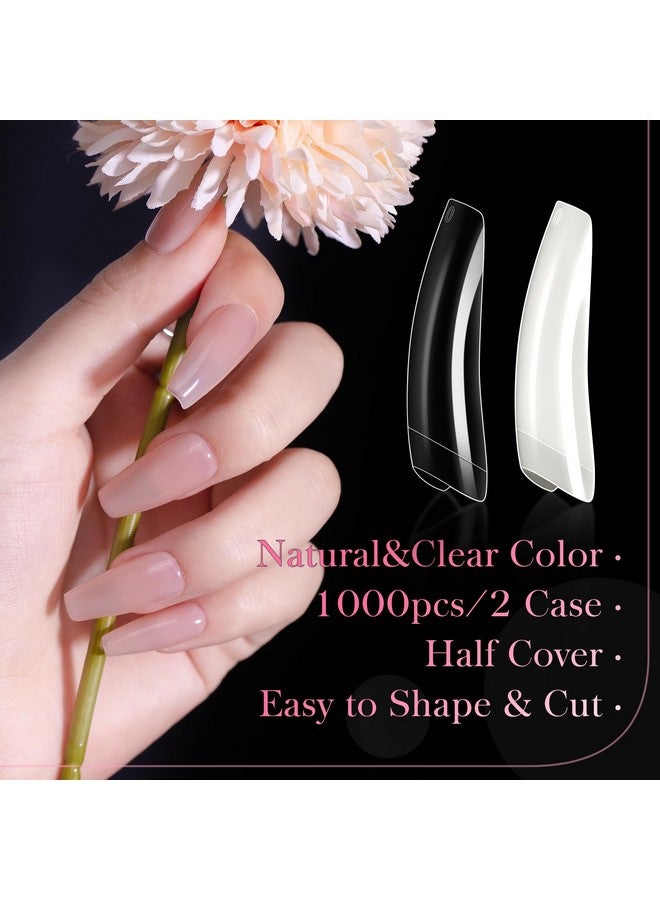 krofaue 1000PCS Half Cover False Nails Tips, krofaue 10 Sizes Lady French Style Acrylic Artificial Tip Manicure with Box for Nail Tips Art Salons and Home DIY (Natural+Clear) - Image 4