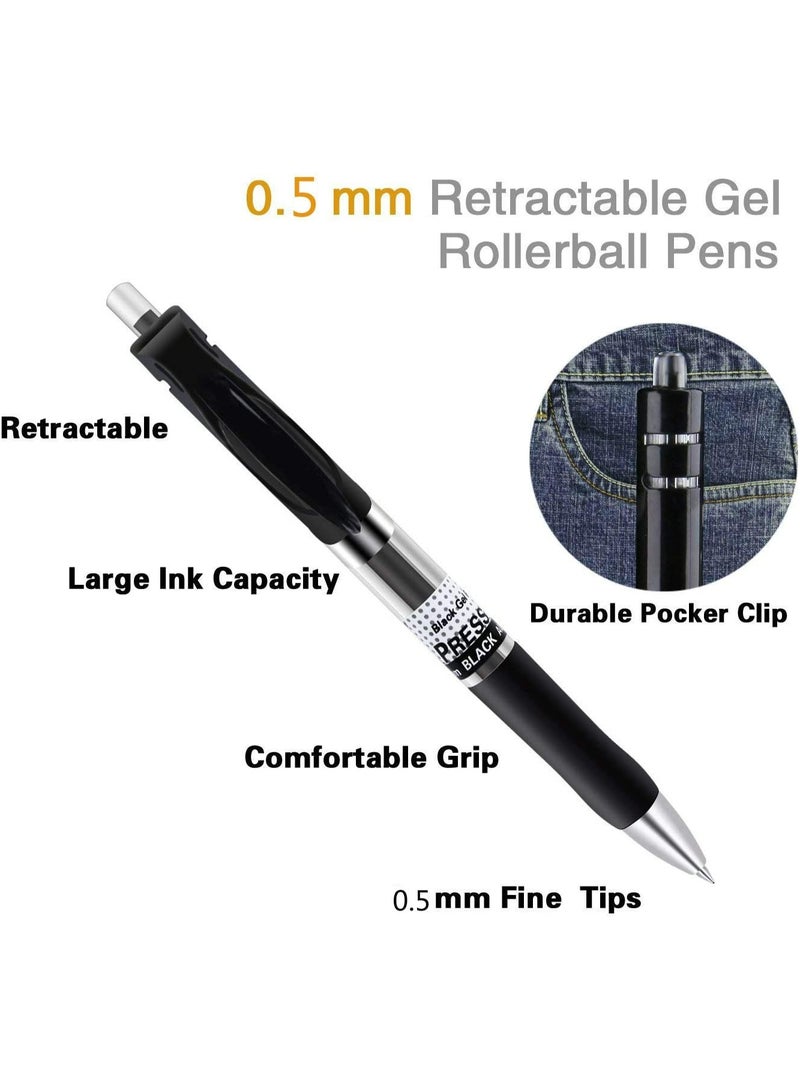 أقلام جل، حبر أسود، أقلام جل قابلة للسحب برأس كروي دوار، كتابة سلسة، سعة كبيرة، مناسبة للعمل أو الدراسة، عبوة من 12 قلمًا، 0.5 مم. - Image 5