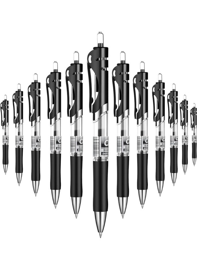 أقلام جل، حبر أسود، أقلام جل قابلة للسحب برأس كروي دوار، كتابة سلسة، سعة كبيرة، مناسبة للعمل أو الدراسة، عبوة من 12 قلمًا، 0.5 مم. - Image 1