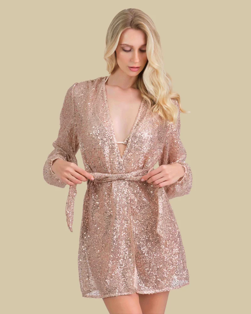 Isla & Evie Isla & Evie Sequin Tie Waist Short Robe