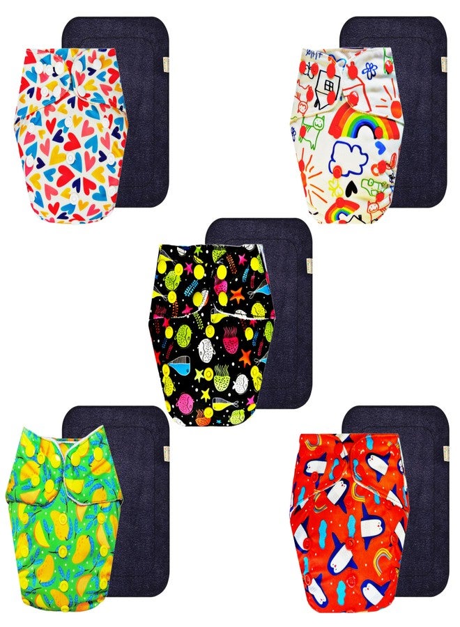 حفاضات قماشية فاخرة من دمبلدو مع حشوة سوداء (عبوة من 5) | ملائمة تمامًا | قابلة لإعادة الاستخدام والغسل | سريعة الجفاف | مناسبة للارتداء طوال اليوم | من 3 أشهر إلى 3 سنوات | للجنسين - Image 1