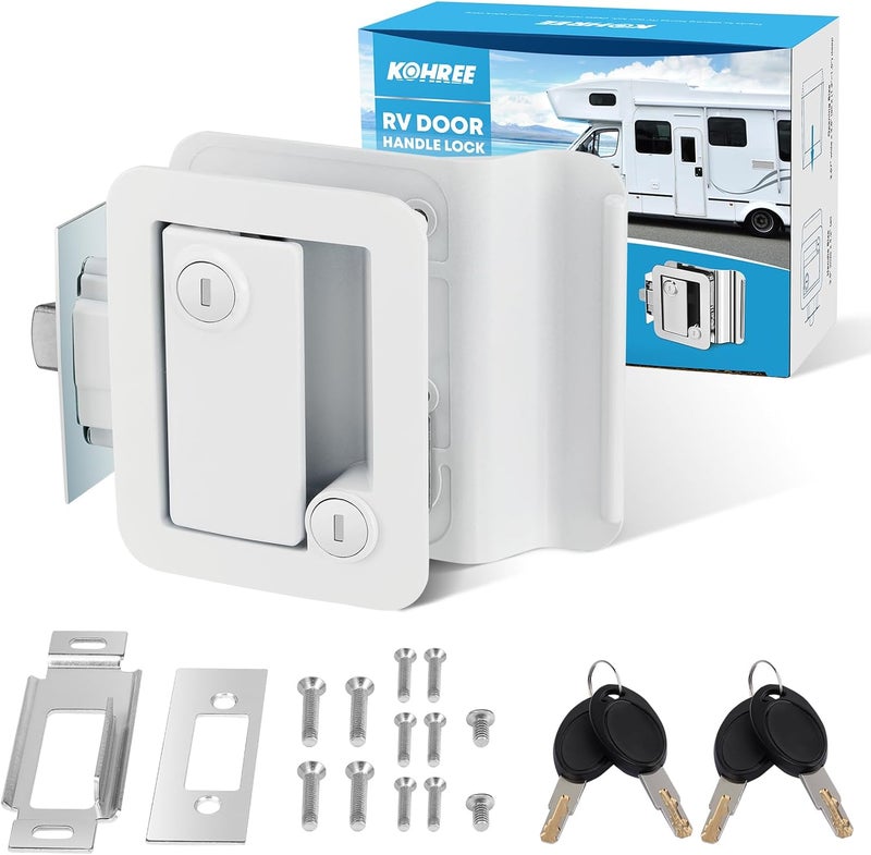 Kohree RV Entry Door Lock Latch Handle with Paddle Deadbolt - Polar White - Image 1