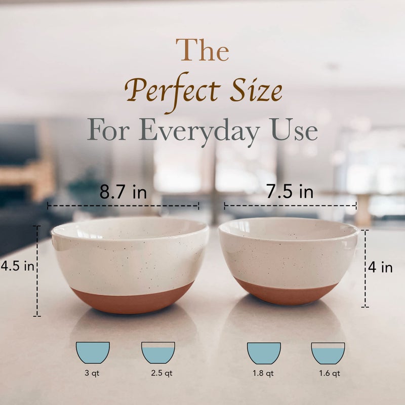 Mora Ceramic Large Mixing Bowls - Set of 2 Nesting Bowls for Cooking, Serving, Popcorn, Salad etc - Microwavable Kitchen Stoneware, Oven, Microwave and Dishwasher Safe - Extra Big 2.5 & 1.6 Qt - White - Image 2
