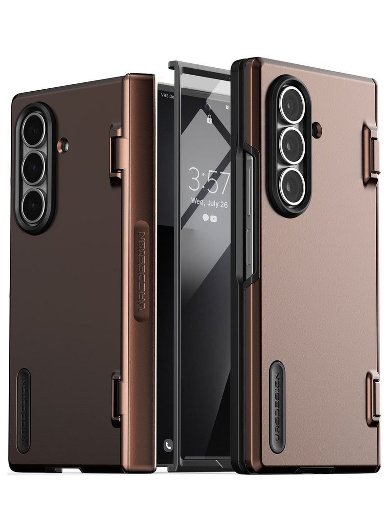 VRS Design Terra Guard Modern 360 Samsung Galaxy Z Fold 7 Case Cover (2025) with [Built-in Screen Protector] and Hinge Protection - Dark Brown