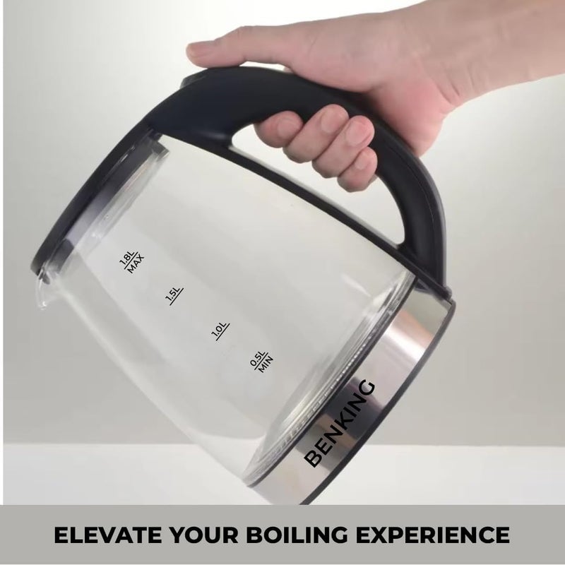 BENKING Electric Water Kettle Water Boiler Electric Auto Shutoff Double Layered Cool Touch Outer Body Cool Touch Electric Kettle Transparent (1.8L) - Image 5