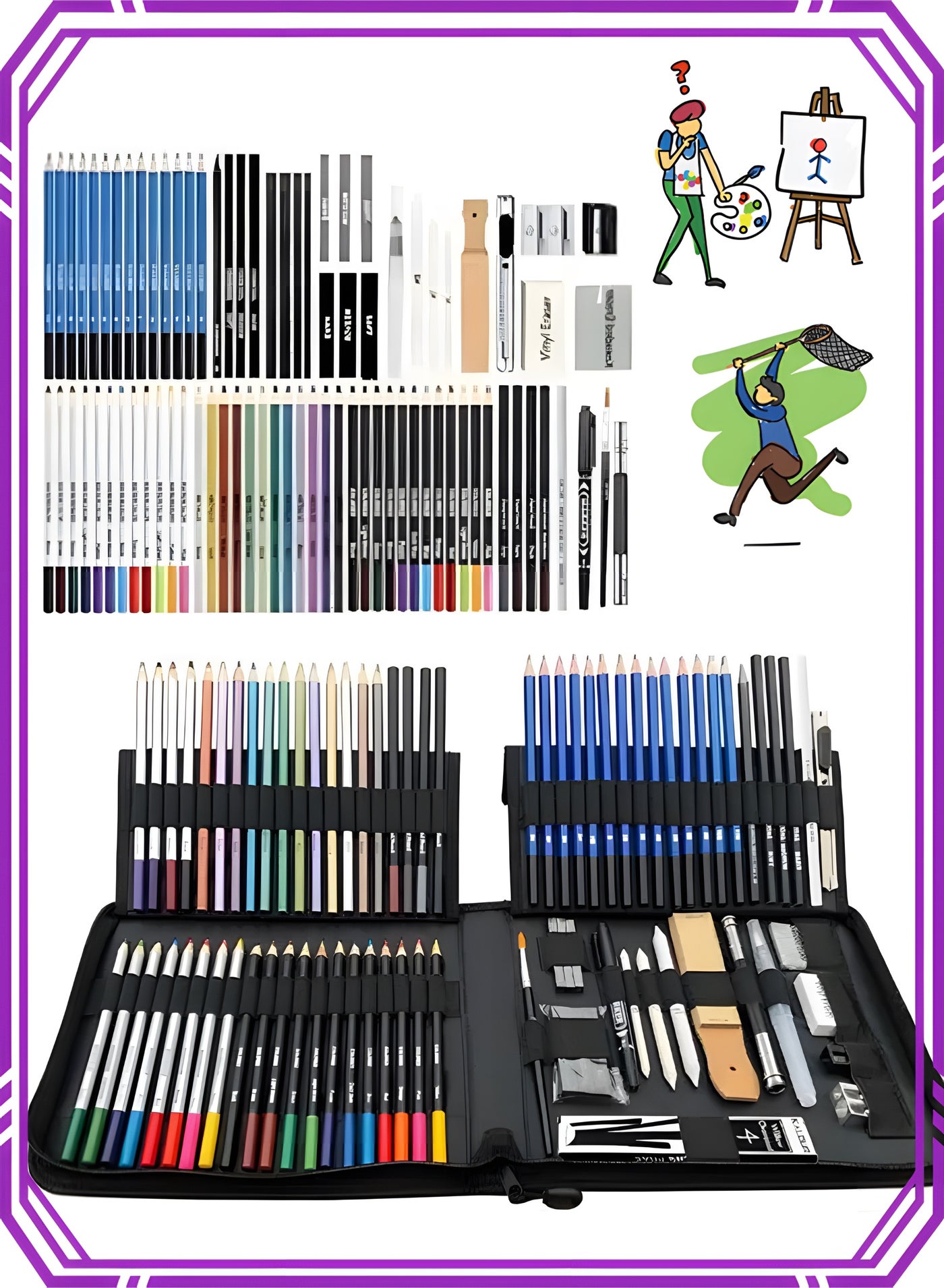 KALOUR 82 Pack Drawing Sketching Kit, Pro Art Supplies , Include Tutorial,Colored, Graphite, Charcoal, Watercolor,Metallic & Pastel Pencils, Drawing Set for Teens Beginner