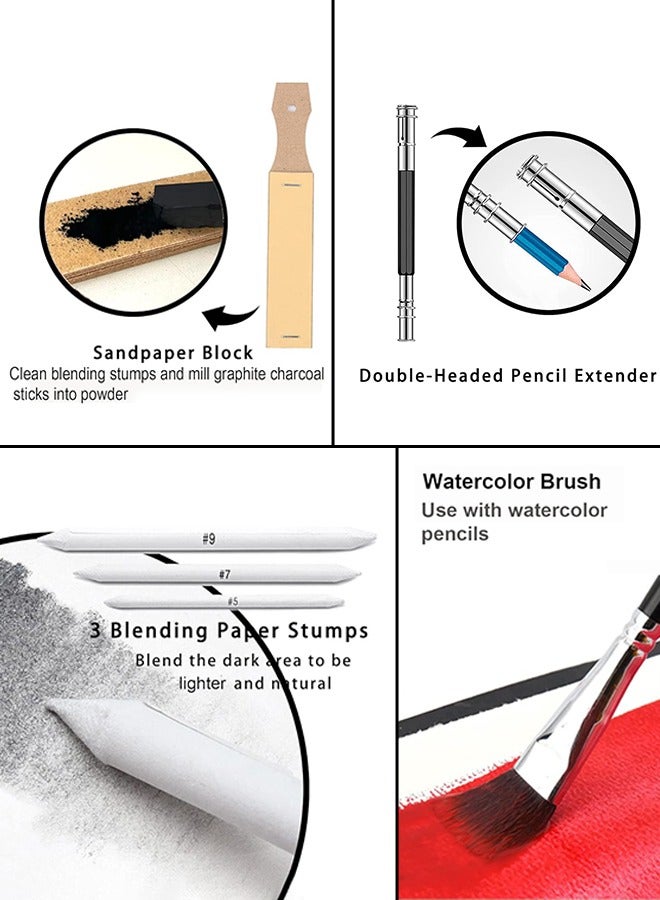 كالور مجموعة رسم مكونة من 82 قطعة من KALOUR،رسم، تتضمن دروسًا تعليمية، وأقلام رصاص ملونة، وأقلام رصاص من الجرافيت، وأقلام رصاص من الفحم، وأقلام رصاص مائية، وأقلام رصاص معدنية وباستيل، مجموعة رسم للبالغين والمراهقين والمبتدئين - Image 4