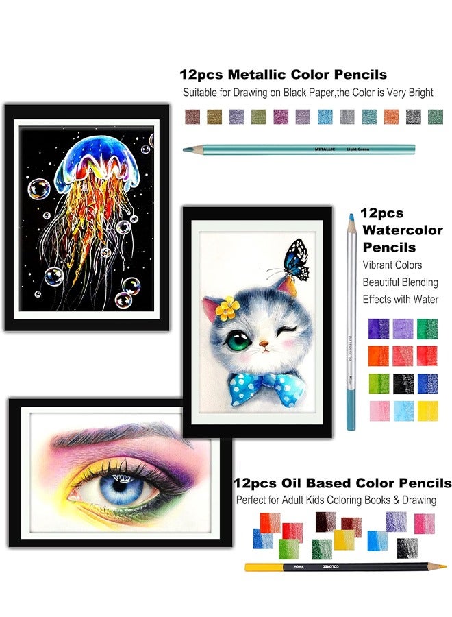 كالور مجموعة رسم مكونة من 82 قطعة من KALOUR،رسم، تتضمن دروسًا تعليمية، وأقلام رصاص ملونة، وأقلام رصاص من الجرافيت، وأقلام رصاص من الفحم، وأقلام رصاص مائية، وأقلام رصاص معدنية وباستيل، مجموعة رسم للبالغين والمراهقين والمبتدئين - Image 3