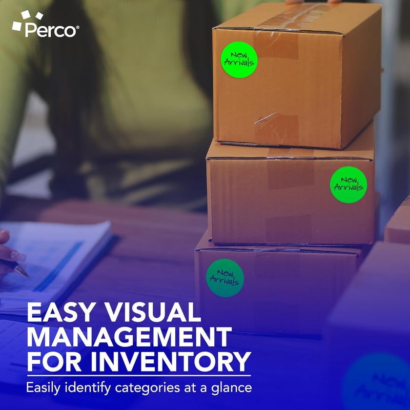 Perco ملصقات دوائر دائرية خضراء متألقة من بيركو بحجم 3 إنش مع لاصق دائم 500 ملصق لكل لفة ألوان زاهية التصاق قوي مصنوعة في الولايات المتحدة الأمريكية - Image 4